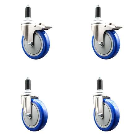 Service Caster 5 Inch 316SS Blue Poly Swivel 1-3/8 Inch Expanding Stem Caster Lock Brake, 2PK SS316TTLEX20S514-PPUB-BLUE-2-S-2-138